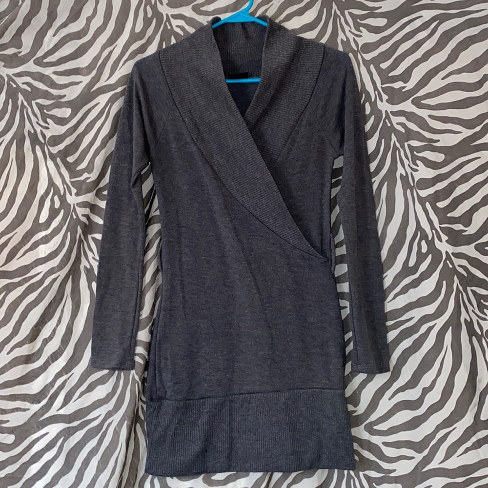 Grey Low Cut Mini Sweater Dress